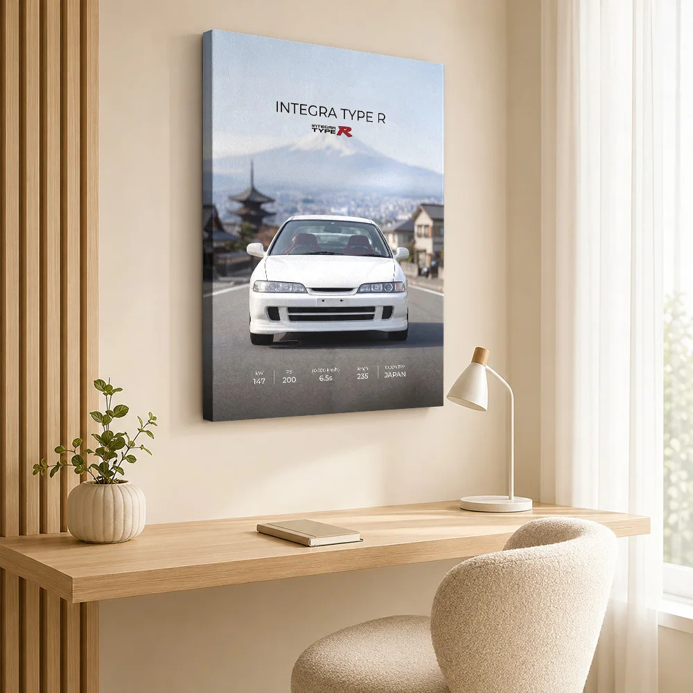 Japanese Integra Type R Car Framed Canvas Poster Customized Photo Landscape Backdrop Wall Art For Man Cave Motoring Fan Gift