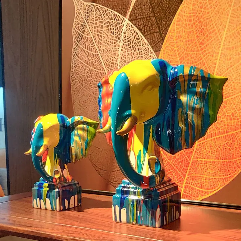 Moderne Abstrakte Regenfarben-Elefanten-Skulptur Kreative Wohlstandsdekoration für Wohnzimmer Büro Ausstellung – Detail 12