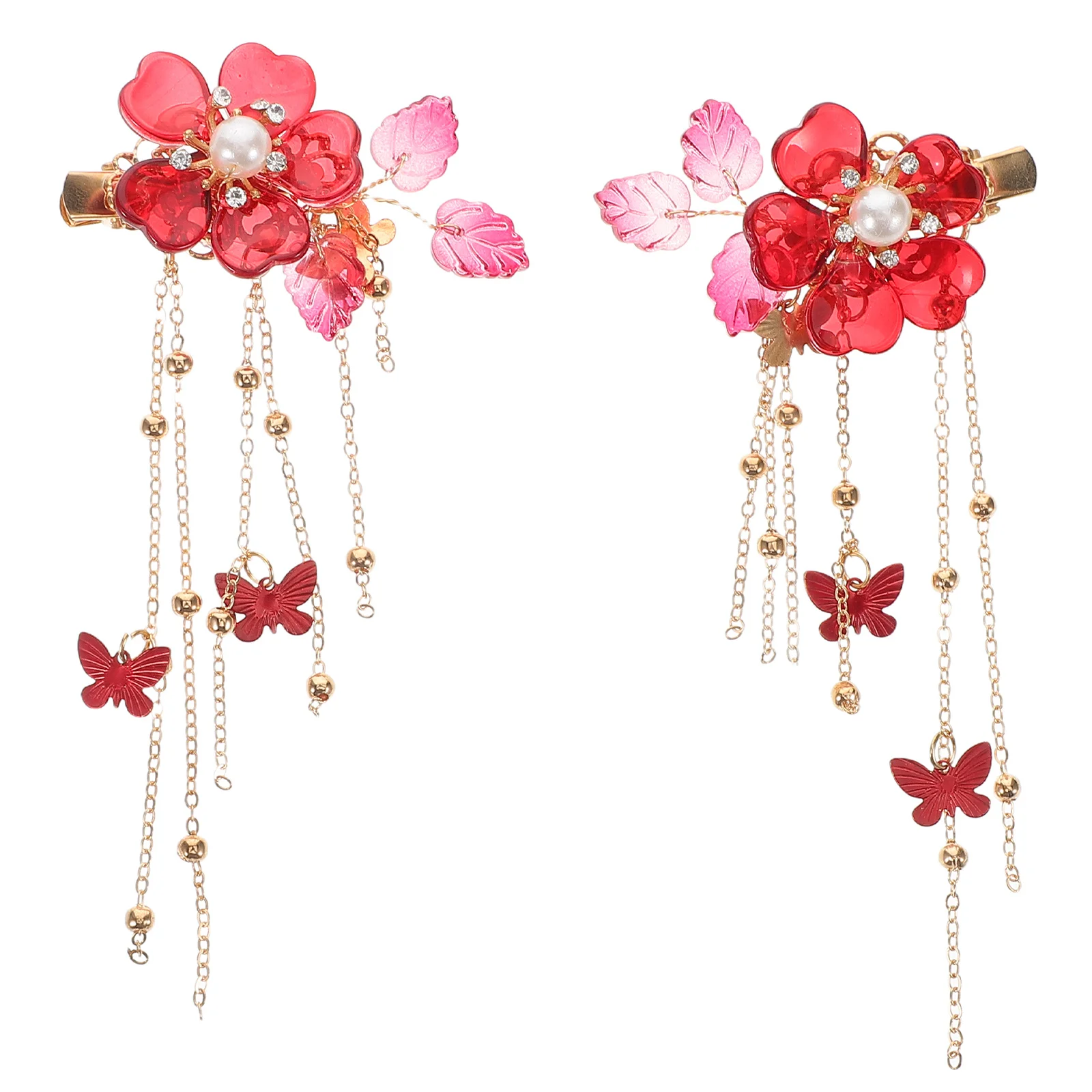 

Flower Shape Hairpins Long Tassels Hanfu Hair Accessories Red Colorful Hair Clips for Special Occasions Gift Girls