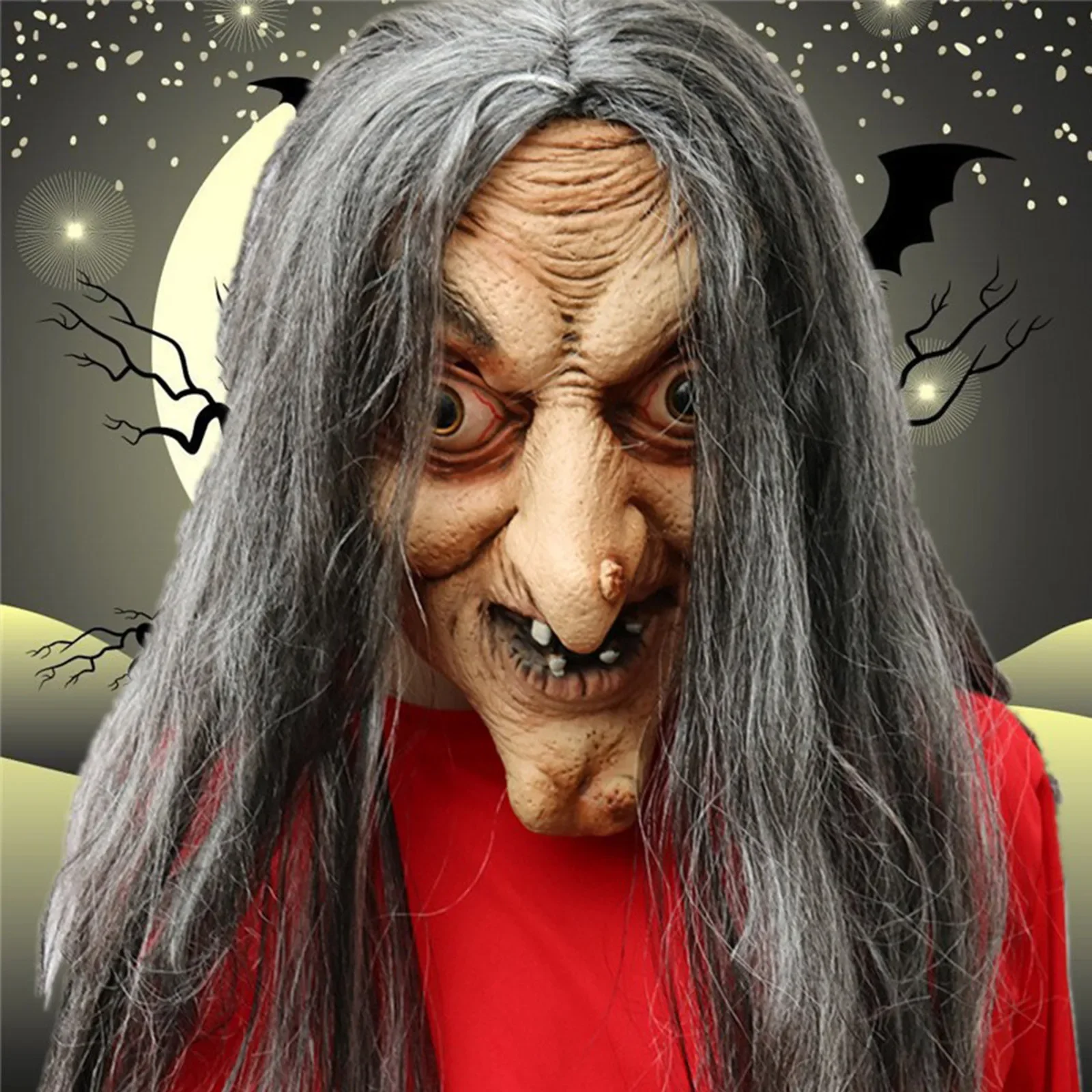 

Cosplay Halloween long-haired ghost mask, terrifying witch mask, terrifying latex headgear, dance performance props