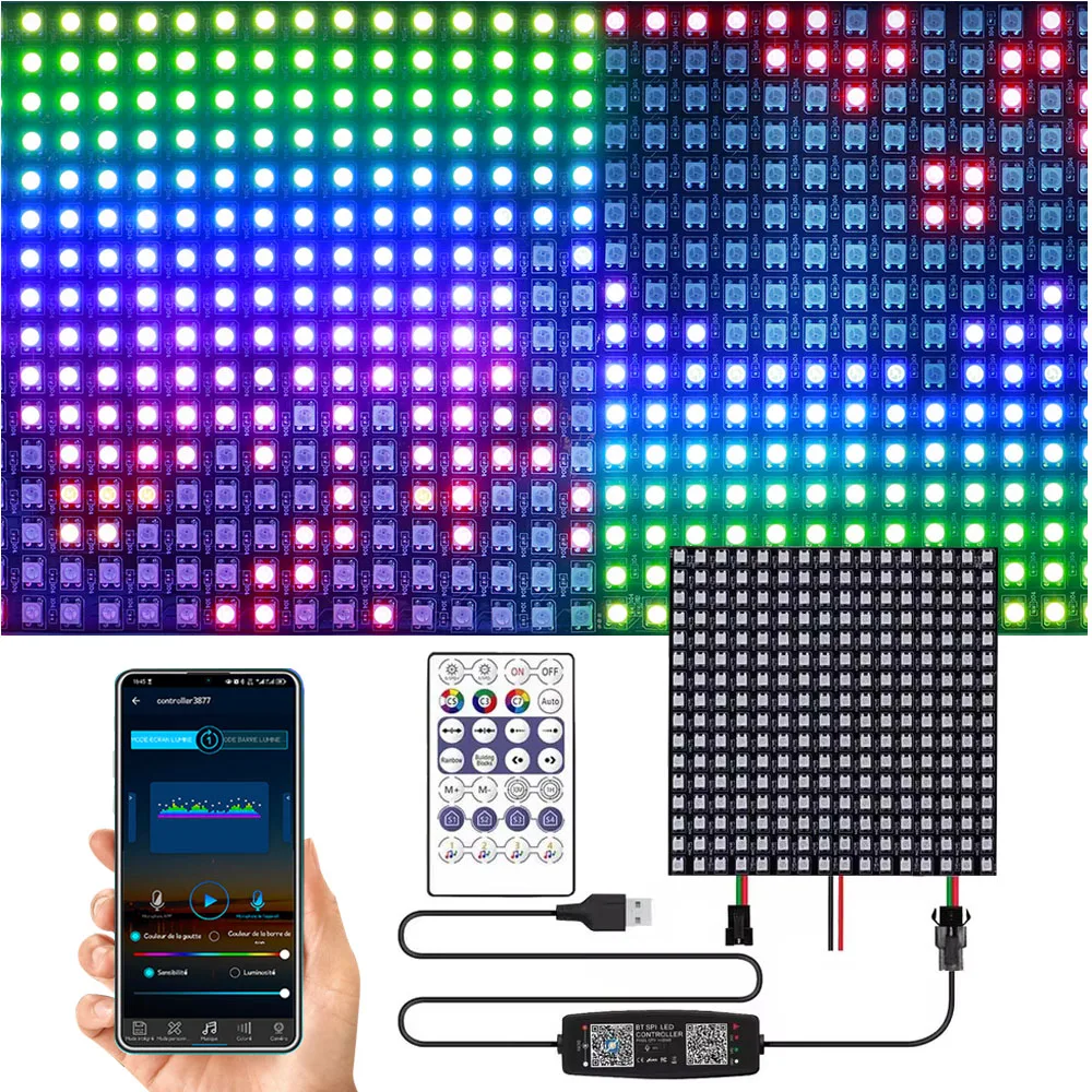 

WS2812B Individually Addressable 8X8 16X16 LED Panel Light WS2812 Module Matrix Screen With 28Keys USB BT/WIFI Music Controller