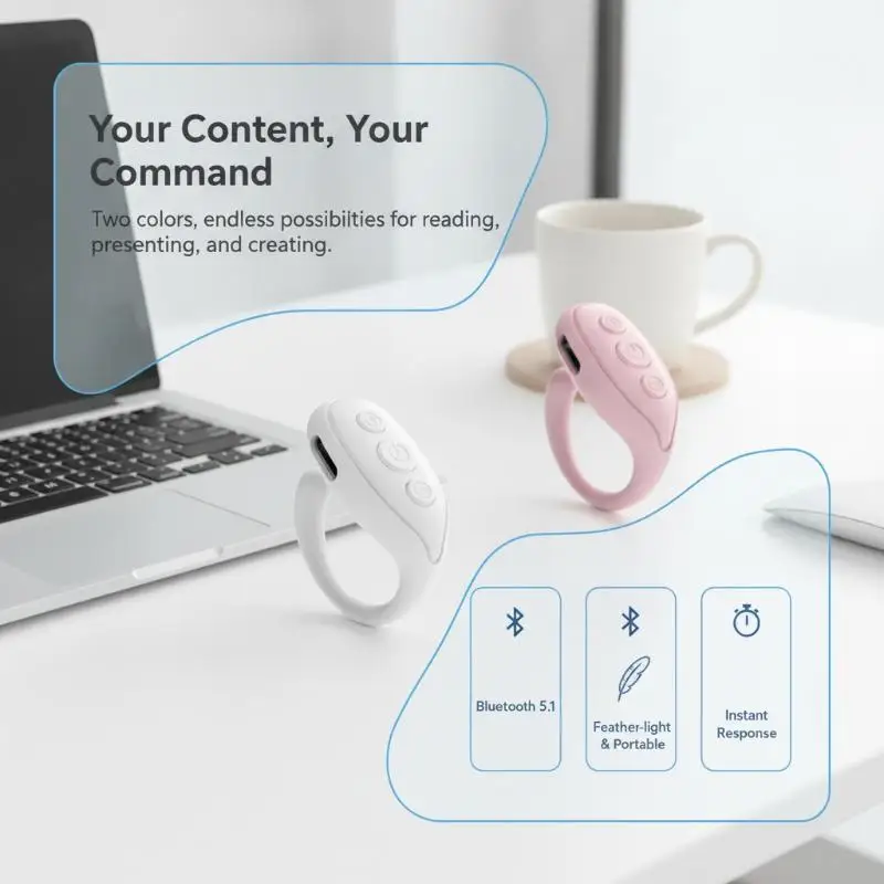 Fingertip Bluetooth Video Controller 1 Set Wireless Page Flip Like Clicker for Travel Long Journey Time Killing