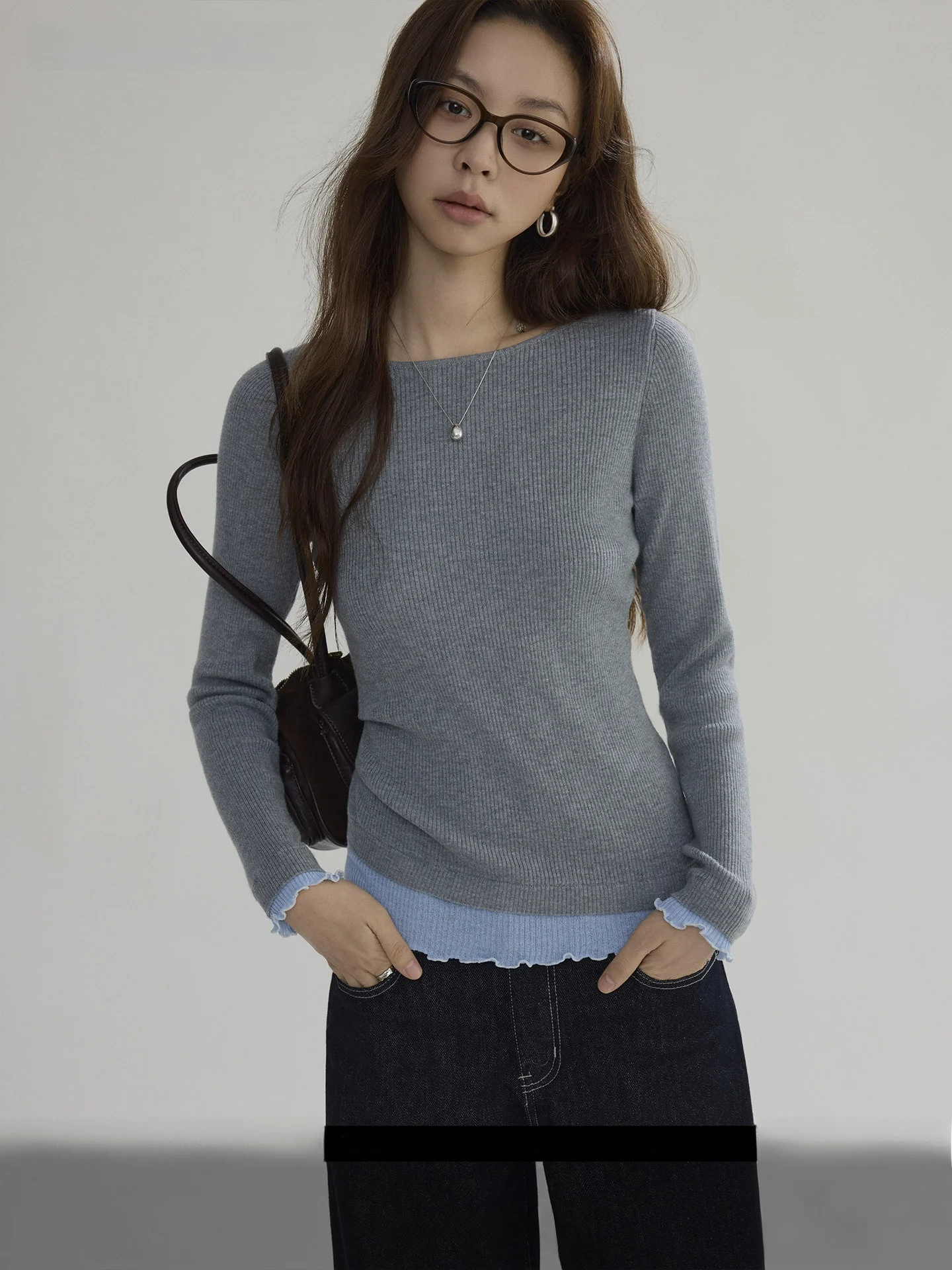 

Joli Choose Long Sve Knitted Sweater Women's High-End Simple Color Blo Design Casual Sle round Ne Polyester Blend
