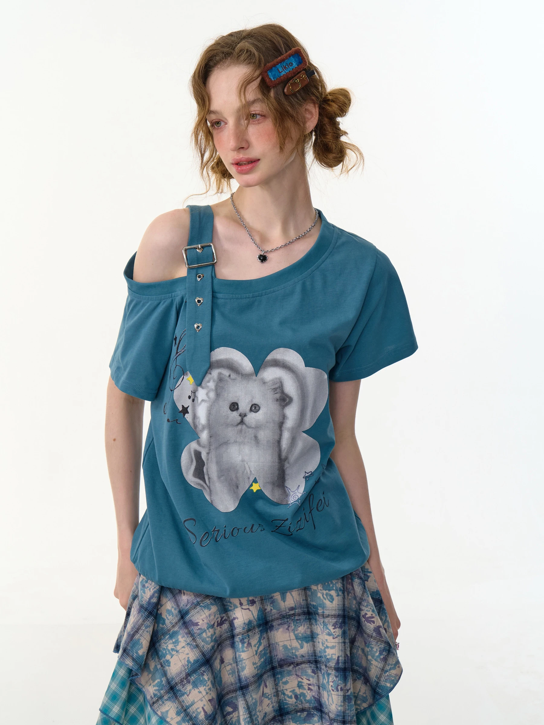 

ZiziFei Летняя женская футболка в американском ретро-дизайне с регулируемым плечевым ремнем и принтом ort Sve, хлопковая повседневная...