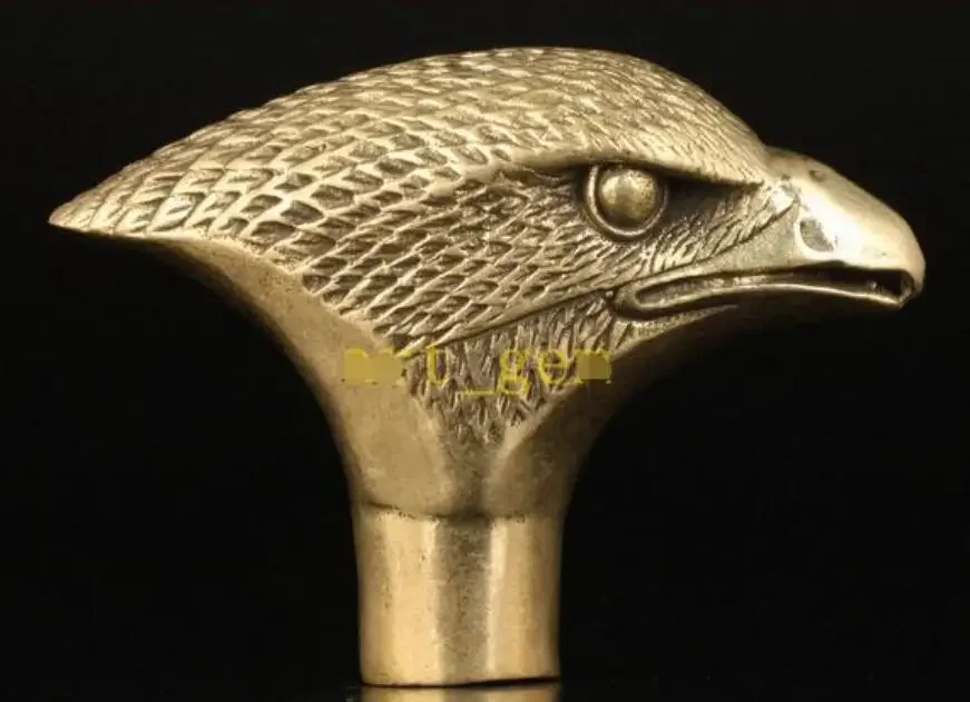 

100% bronze Pure Copper Brass Grandpa Good Lucky Chinese Vintage Old Brass Eagle Cane Walking Stick Head Handle Decoration