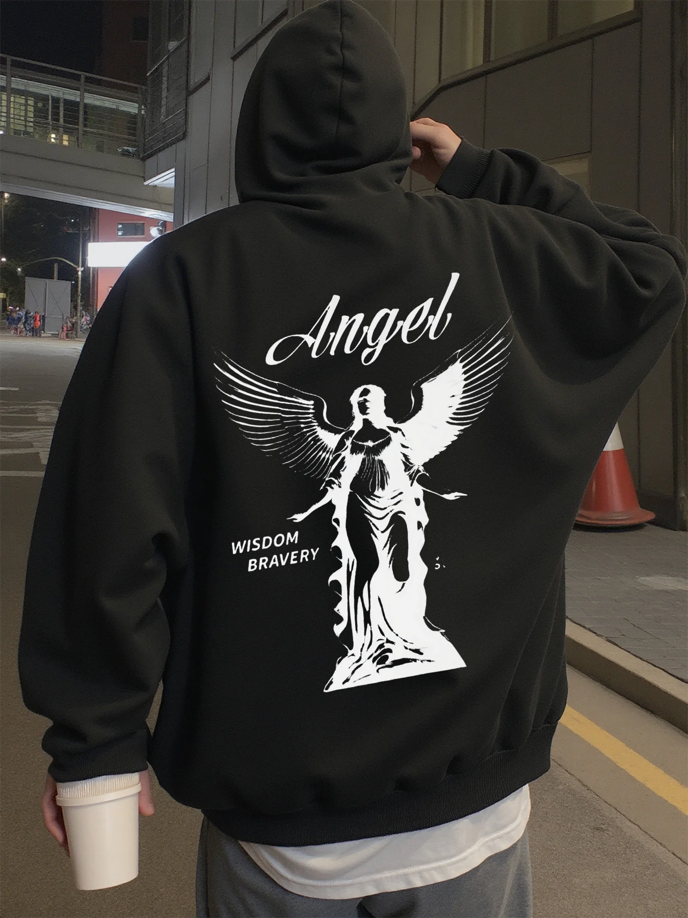 هوديي للرجال ملابس الشارع الملاك مع أجنحة جرافيك هوديس ملابس رجالية في الربيع والخريف والشتاء البلوز