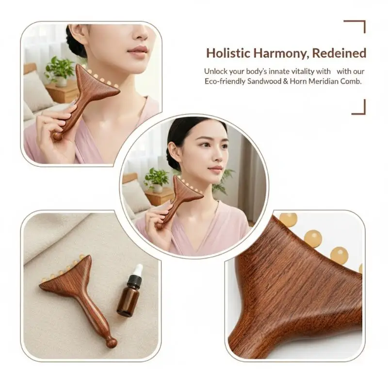

Portable Sandalwood Meridian Massage Comb Promote Hair Meridians Body Anti-static 6-beads Sheep Horn Head Massager Gua Sha Tool