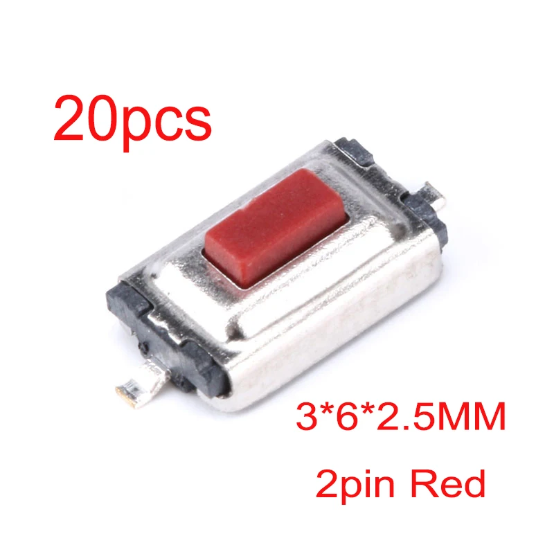 20PCS Tact Switch Silicone Button Micro Switch 6*6*2.5mm 3x6x4.3mm 2Pin 3x6x2.5mm 4*4*1.5mm SMD 4 Feet 6*6*3.1mm 5 Feet