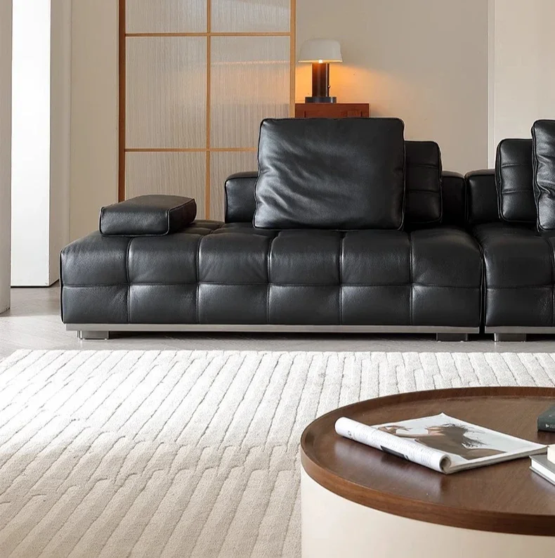 Italian living room straight row module time increase flying first layer cowhide sofa