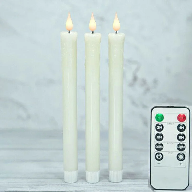 

9.64" Led Taper Candles w/Remote&Timer 3D Flame LED Candlestick Battery Operated Dripped Real Wax Window stick candle H25cm