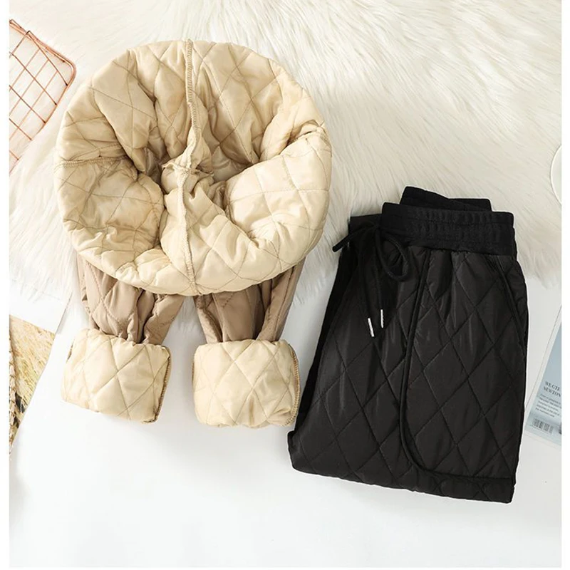 Damskie zimowe lekkie puchowe ciepłe jedwabne spodnie bawełniane Luźne modne spodnie Casual Haren Clip Cotton Pants
