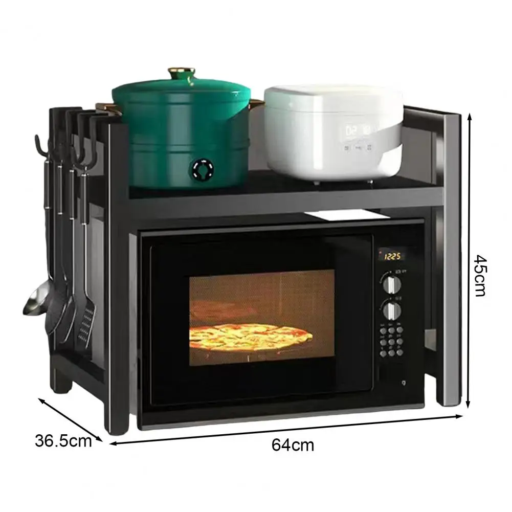 Estante para horno microondas, estante ajustable para microondas con 6 ganchos para encimera de cocina, estante para horno extensible con fuerte