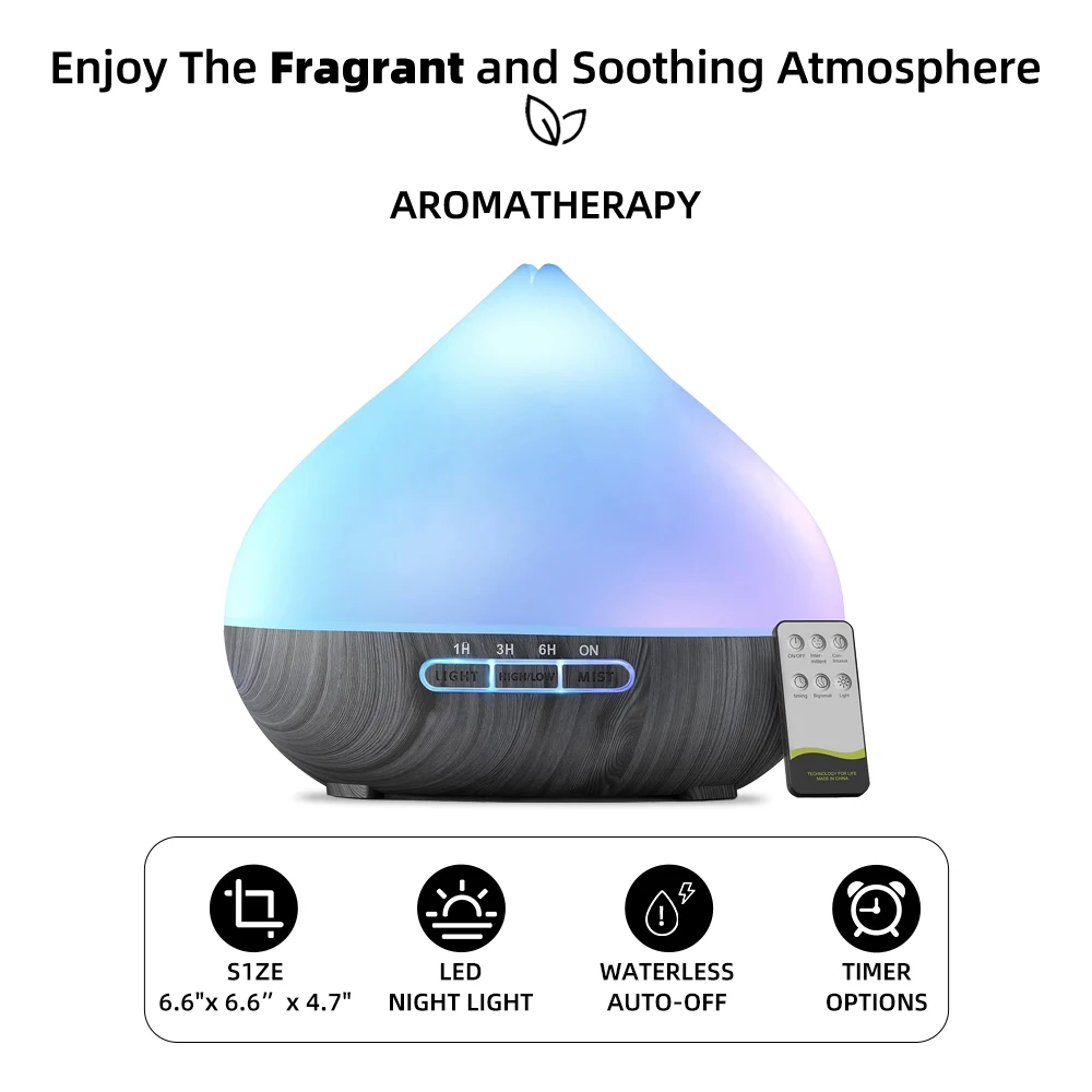 Diffuseur pour la maison parfait pour la chambre à coucher bureau 500ml télécommande diffuseur d'arôme humidificateur lumière d'ambiance avec 6 Essenti Premium