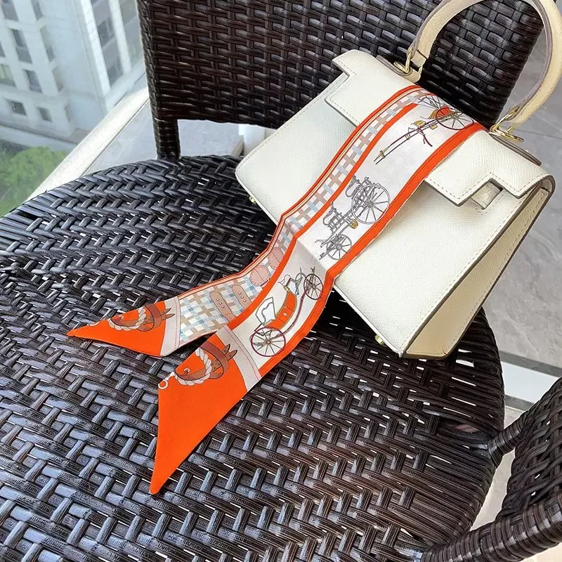 2025 Hot Korean Style Orange Bag Silk Scarf Twill Tie Bag Small Streamer Decorative Bag Handle Headband Korean Ins Scarf Gift image 4
