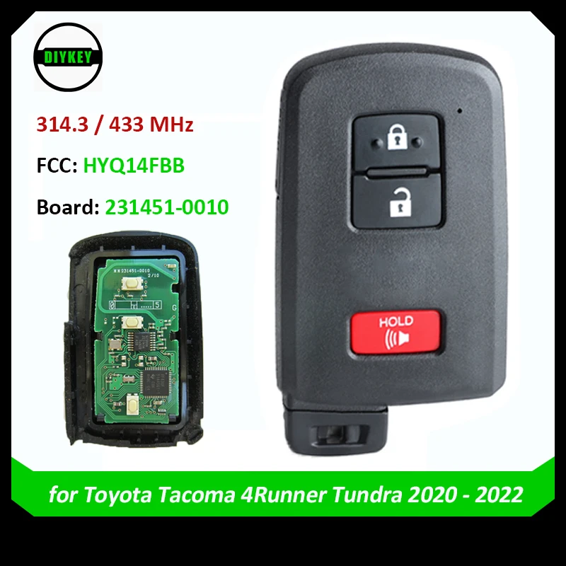 

DIYKEY для Toyota Tacoma 4Runner Tundra 2020 2021 2022, умный дистанционный брелок без ключа, 314,3 МГц, идентификационная плата: 231451 -0010 FCC: HYQ14FBB