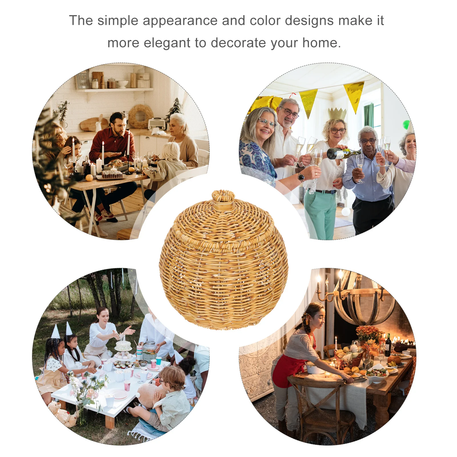 سلة تخزين مع غطاء دائري منسوج وحامل بيض حرفي ناعم متعدد الوظائف وخفيف الوزن ومنظم فواكه لسطح المكتب المنزلي