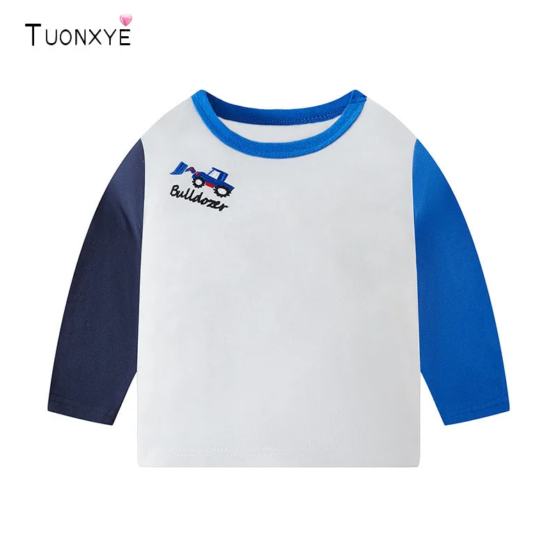 TUONXYE Jungen Langarm T-Shirts Cartoon Stickerei Bagger Kinder Sport Brief Baumwolle Lässige Weiche Baby Top Kleidung