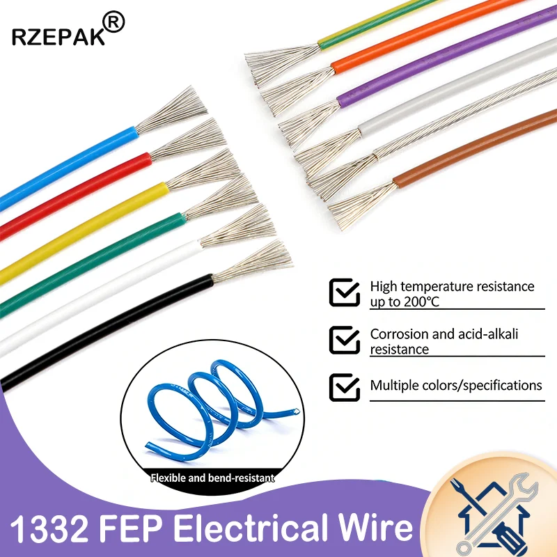 

5M/10M PTFE Wire 30/28/26/24/22/20/18/16/14/13/12/10AWG 1332 FEP Plastic Insulated High Temperature Electronic Copper Cable