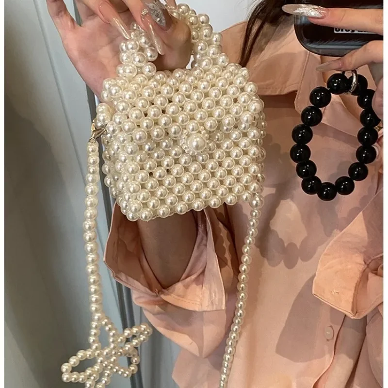 

Ins Retro Fairy Pearl Fashion New Beaded Weaving Crossbody Bags for Woman Handmade Woven Banquet Women's Bag Mini Handheld Bag