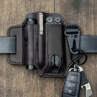 Outdoor Multitool Belt Leather Bag Tactical EDC Storage Holster Cover Knife Flashlight Storage Bag Survival Camping Hunting