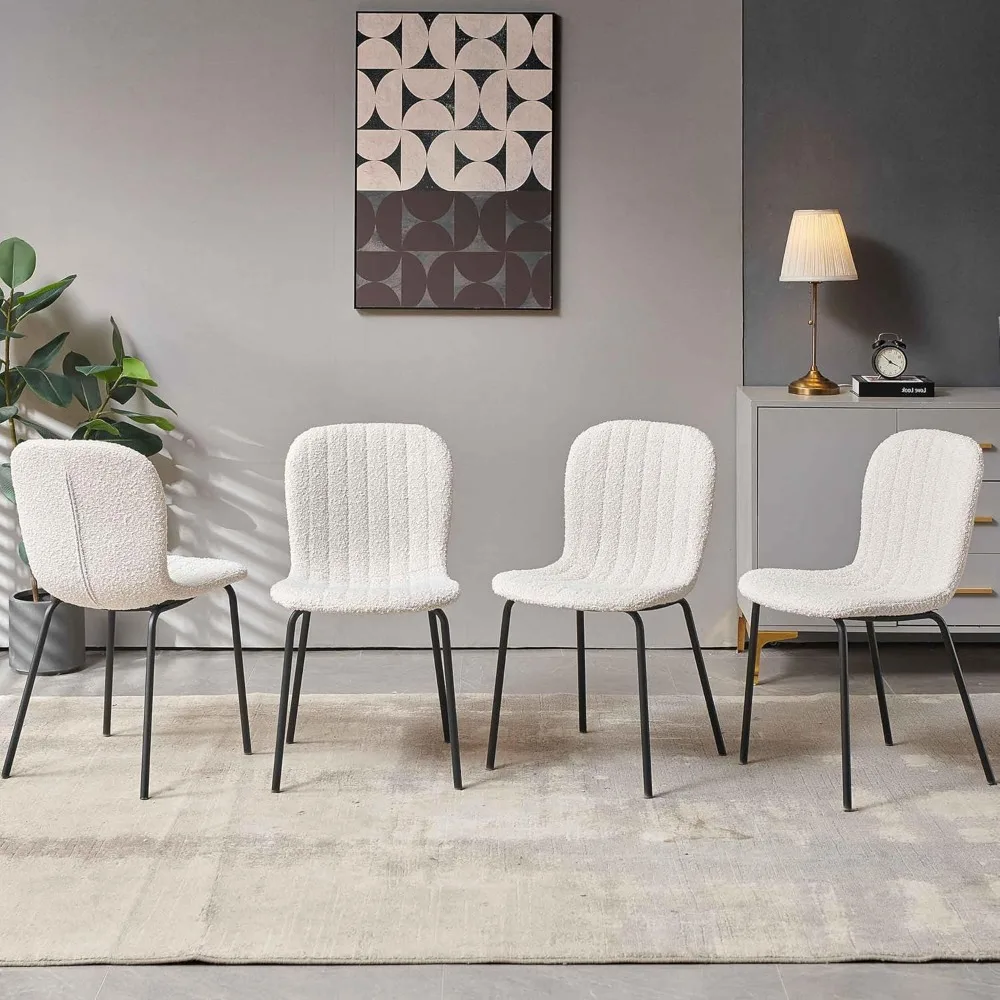 

Modern Boucle Dining Chairs Set of 4, Fabric Upholstered Seats with Metal Legs, Space Saving Kitchen & Dining Room Chairs