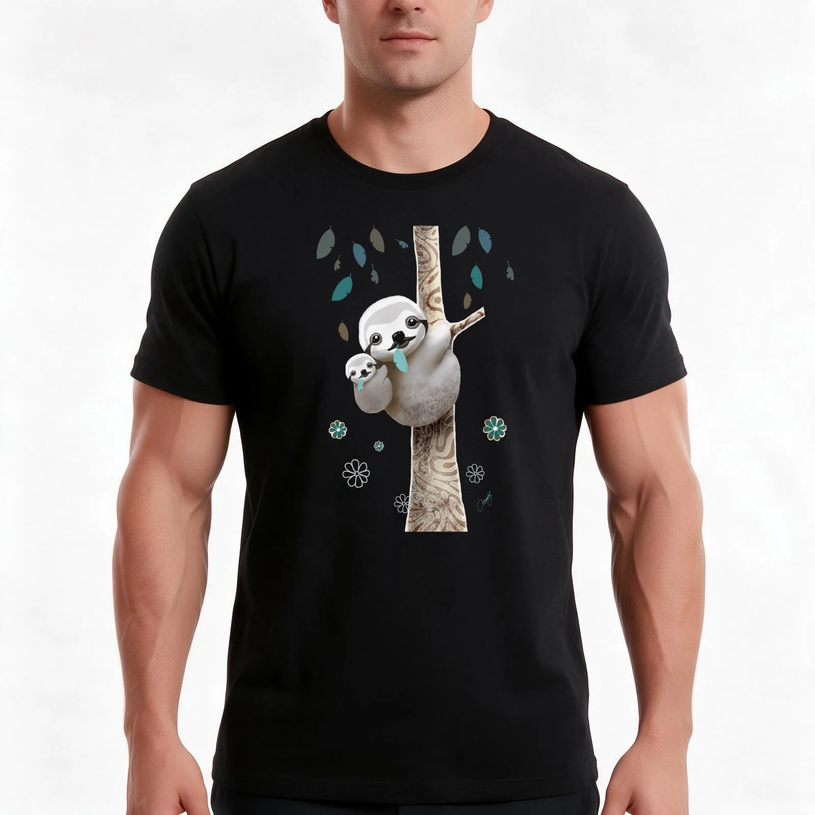 Baby Sloth Daylight T-Shirt, Summer Casual Cotton Tee, Oversized Streetwear Tops, Vintage Graphic Print, Loose Fit Short Sleeve