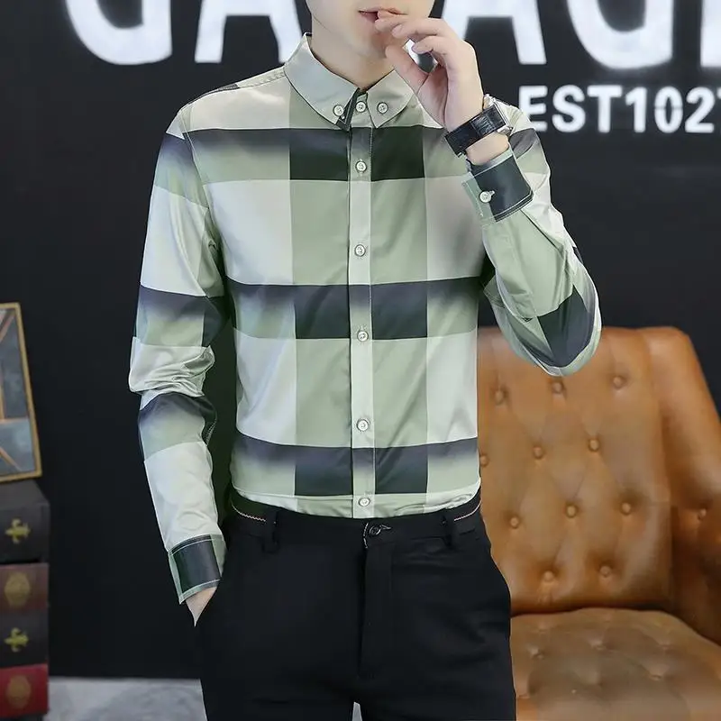 

High Quality Men’s Spring&Autumn Korea Version Trendy Prints Casual Shirts Long Sleeves All Match Fashion Business Shirt;