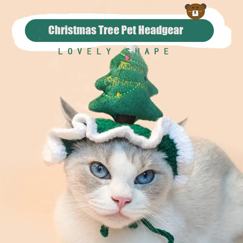 Christmas Tree Pet Head Cover Hook Woven Cat Hat Handwoven Dog Crossdressing Hat New Jewelry Pet Wool Hat