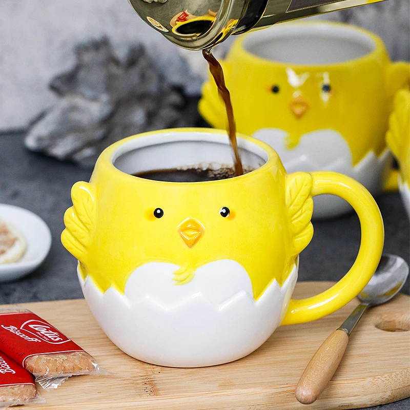 Cute 370ml Cartoon Animal Mug Novelty Ceramic Coffee Mugs with Bunny and Chick Design Creative Chicks Milk Cup for Easter Gift view 3