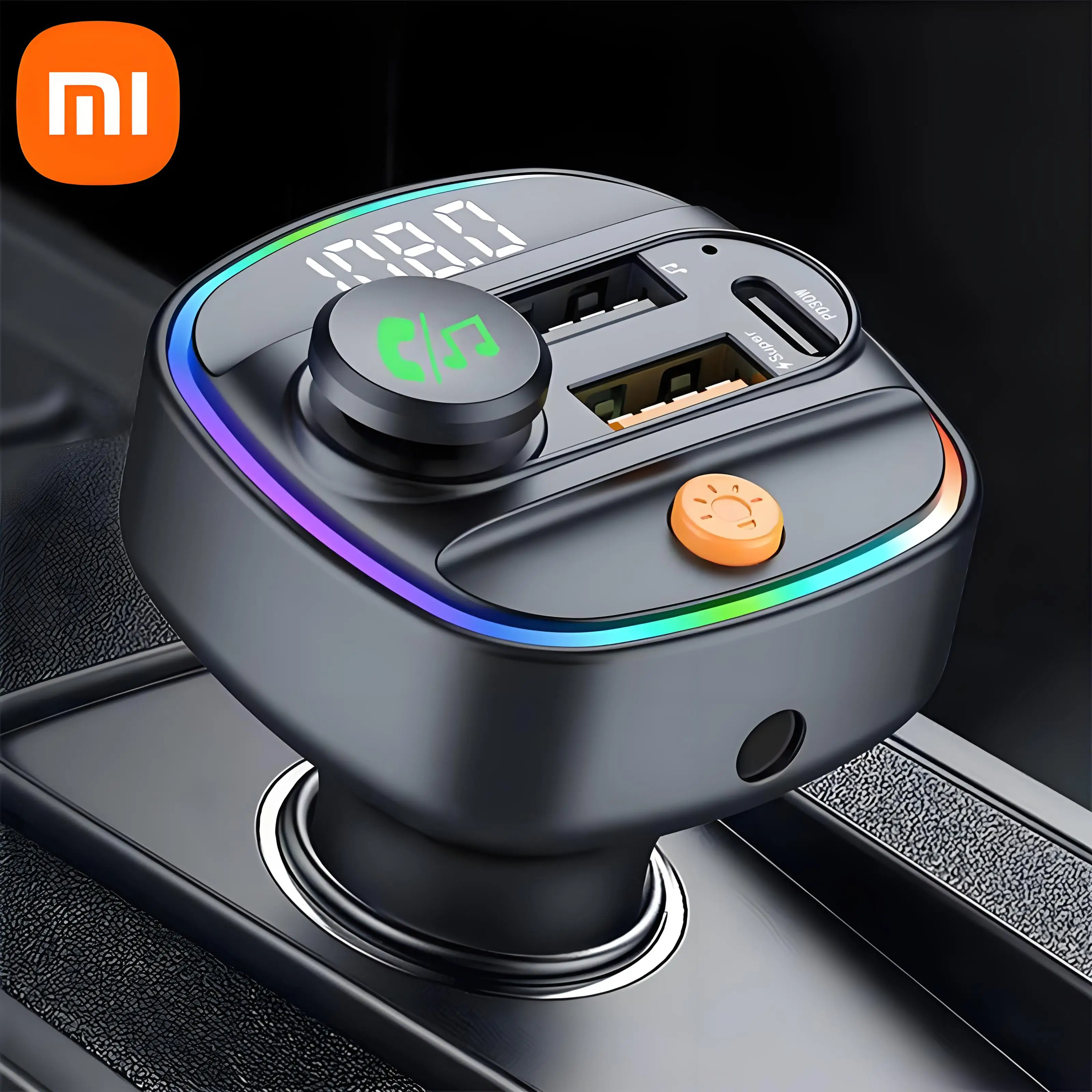 Xiaomi Bluetooth 5.3 FM Transmitter Hands-Free Car AUX Radio Modulator MP3 Player with Fast Charging Adapter Auto Accessories