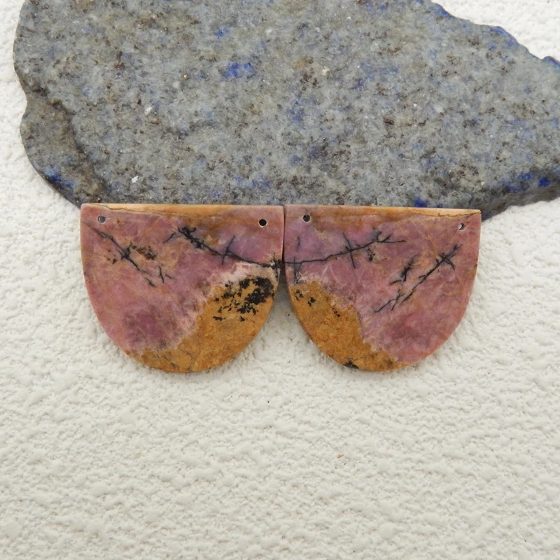 

Semicircle Natural Rhodochrosite Earring Beads, DIY Jewelry Accessories, Unique Gemstone Gift 30x25x2mm, 10.5g