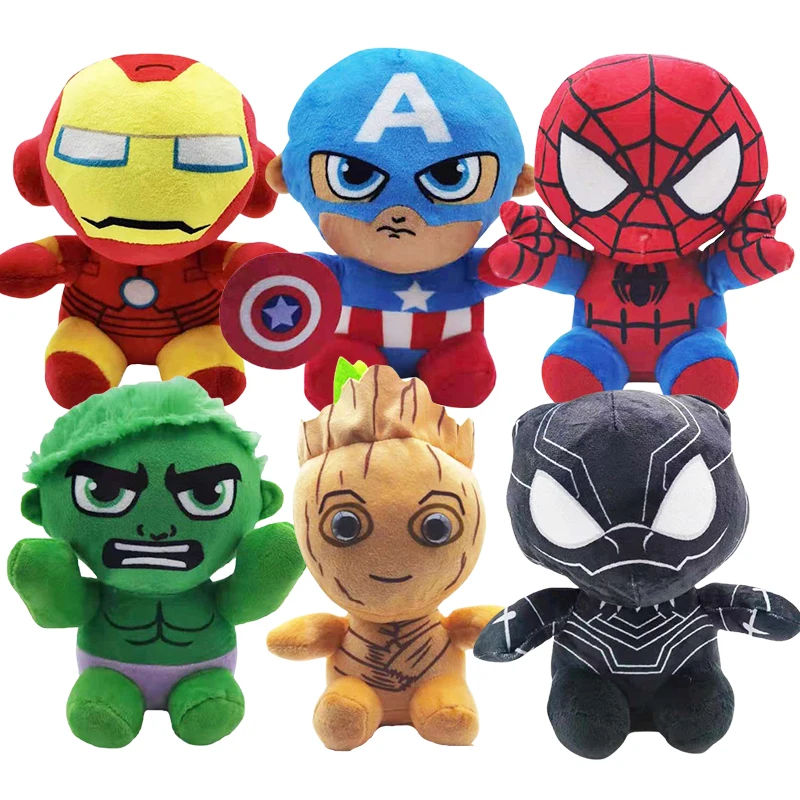 20cm Marvel The Avengers Series Plush Stuffed Toys Spiderman Hulk Iron Man Captain America Cartoon Figure Dolls Kids Gifts Decor