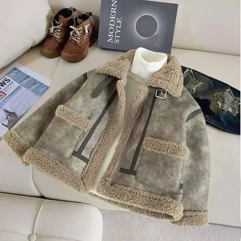 

Новые куртки для мальчиков, замшевые толстые детские пальто, модная детская верхняя одежда для малышей, осень-зима 2024-0109