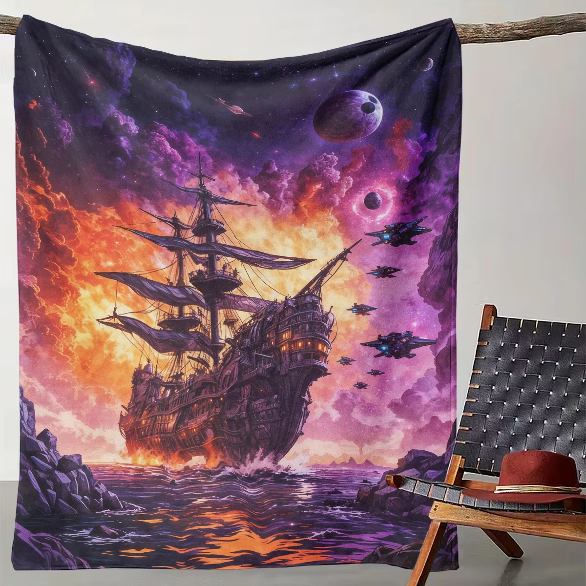 

1 Star Pirate Ship Fantasy Adventure Blanket, Space Navigation Theme Home Decoration Blanket