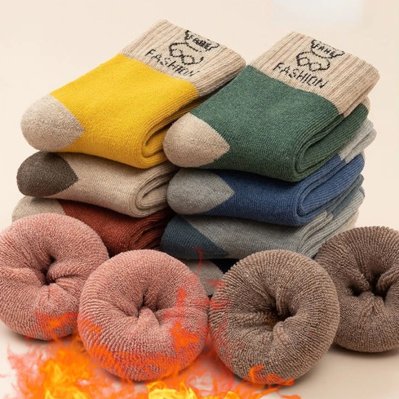 

5 Pairs Winter Socks Children Warm Cotton Socks Infant Thicken Plush Mid Calf Length Baby Boys Girls Socks