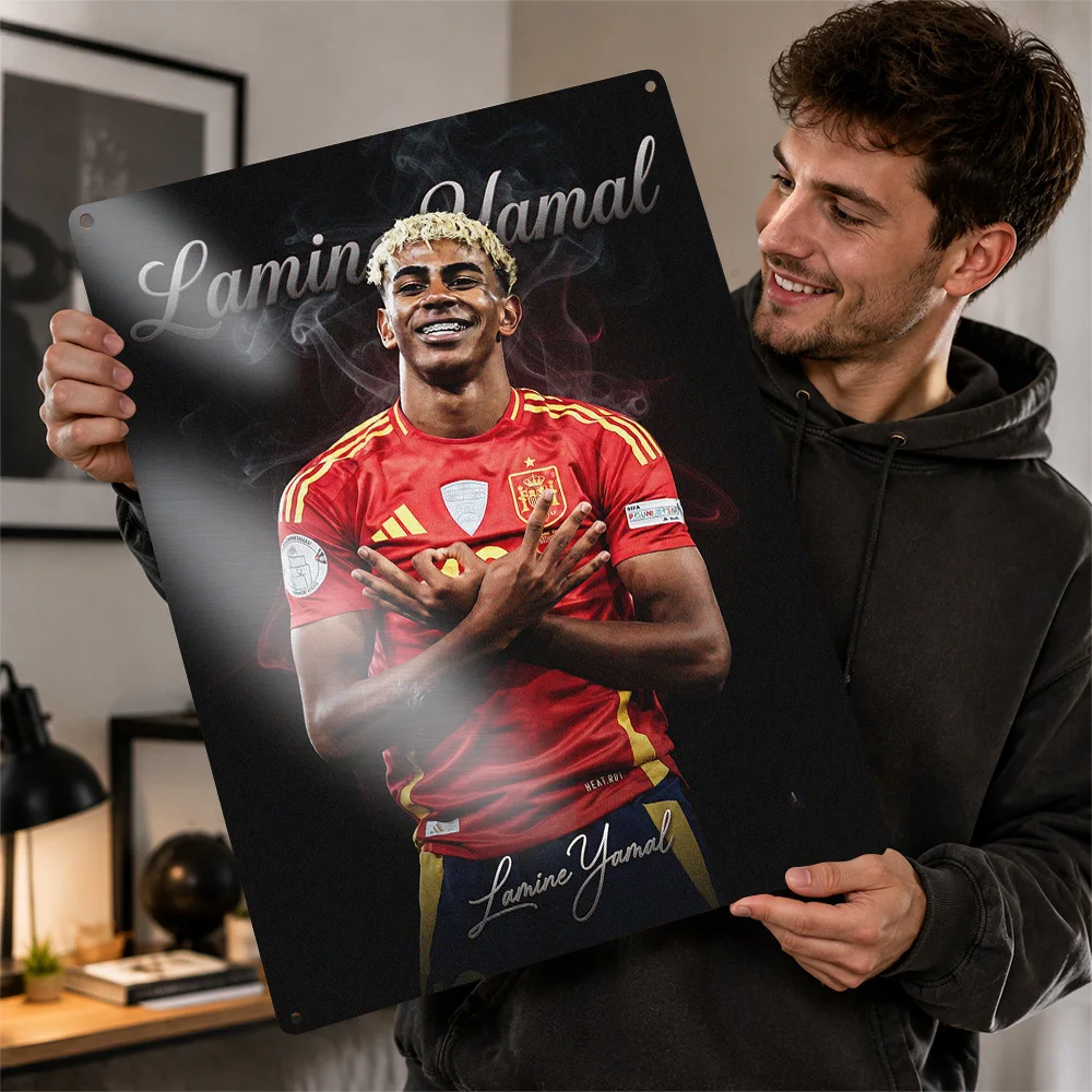 Lamine Yamal Spain Soccer Portrait Aluminum Poster Personalized Metal Sign Career Champion Style Wall Art Enhances Locker Room