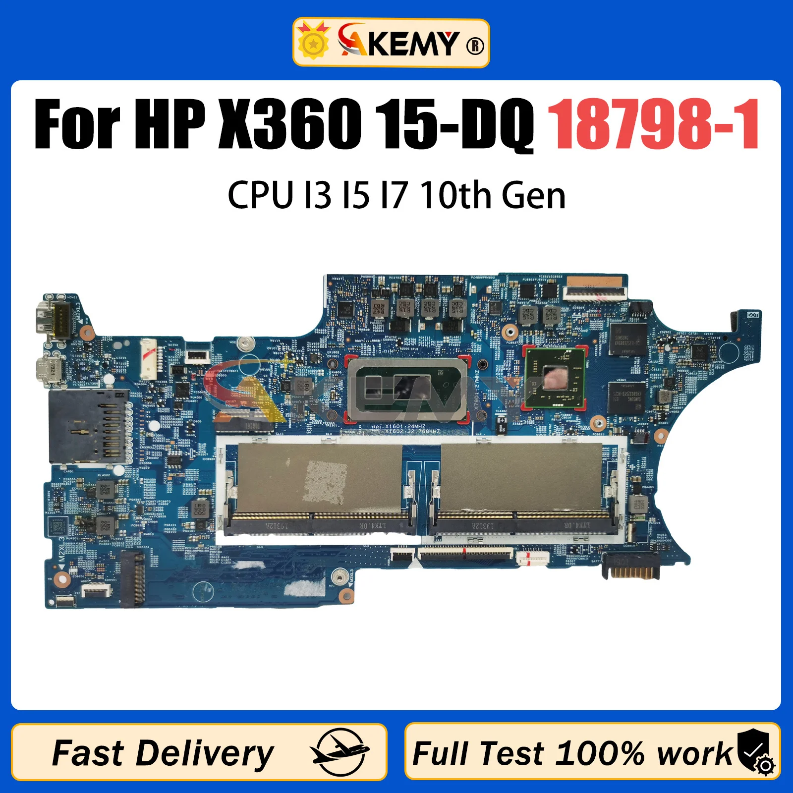 

AKEMY 18798-1 Mainboard For HP X360 15-DQ L72029-001 L72028-601 L72027-601 Laptop Motherboard I3 I5 I7 10th Gen CPU 100% Working