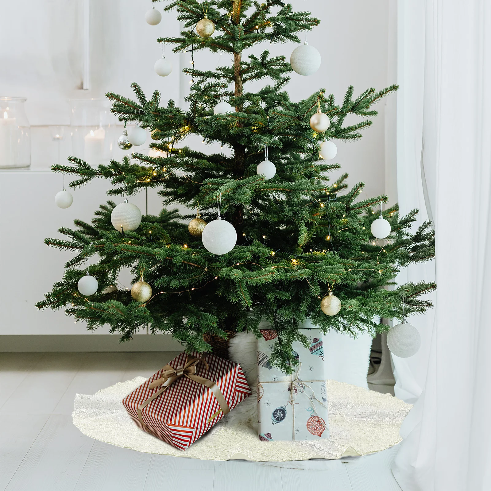 

Sequined Tree Skirt Christmas Skirts Festival Mat Apron Cute Traditional Sequins Cushion Decorative