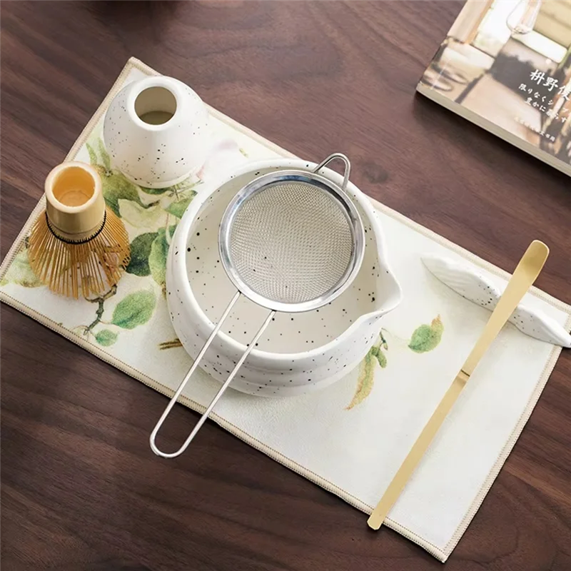 ABZV-Japanese Ceremony Bamboo Brush White Matcha Tea Whisk Teaware Kit 7PCS  Bowl Matcha Blender Tea Set Exquisite