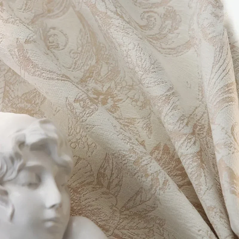 Jacquard Chenille High-end Fabrics Embroidered Curtains For Living Room Bedroom Dining Custom Size Thickened French Cream Color