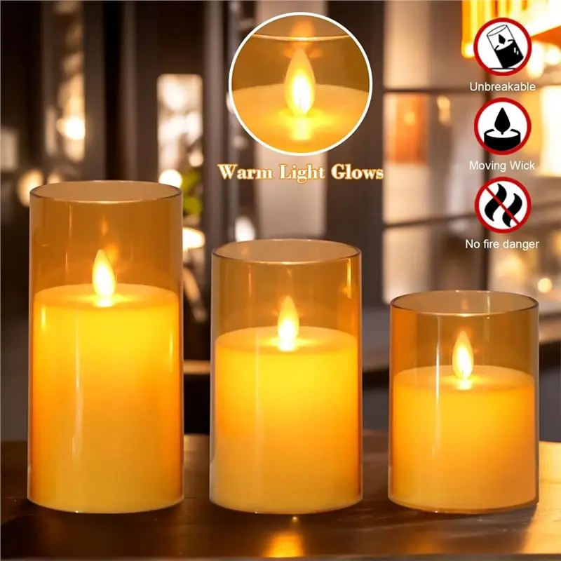 【PRICE REDUCT】Flamless Flickering Candles In PP, LED Pillar Candle With Remote Control And Timer For Dinner Wedding Holiday Deco