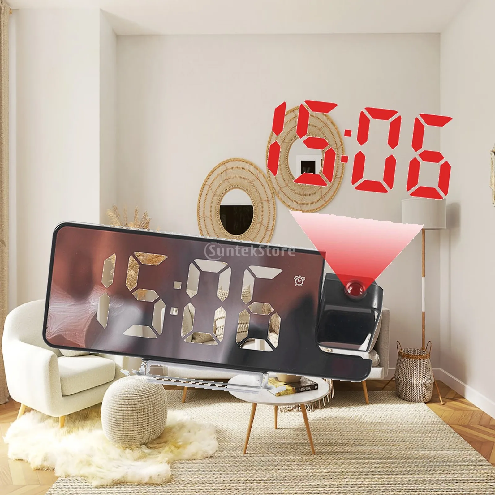 Projection Alarm Clock with Rotatable Projector Day NightStand Digital Clock Large Display for Bedroom Home Desktop Bedside Kids