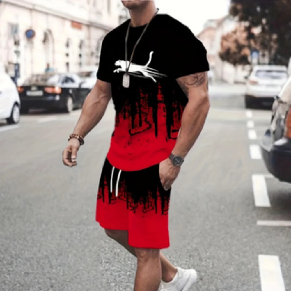 

2-piece 3D Cartoon Rabbit Print Men's T-shirt Shorts Set Summer Casual Everyday Short Sleeve Top Outdoor Street Sports Shorts