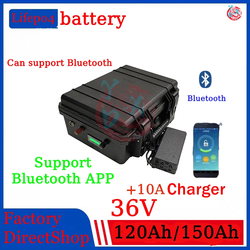 36V 150AH lifepo4 36v 120Ah lifepo4 lithium battery bluetooth APP BMS for 4000w go cart bike scooter boat +10A Charger