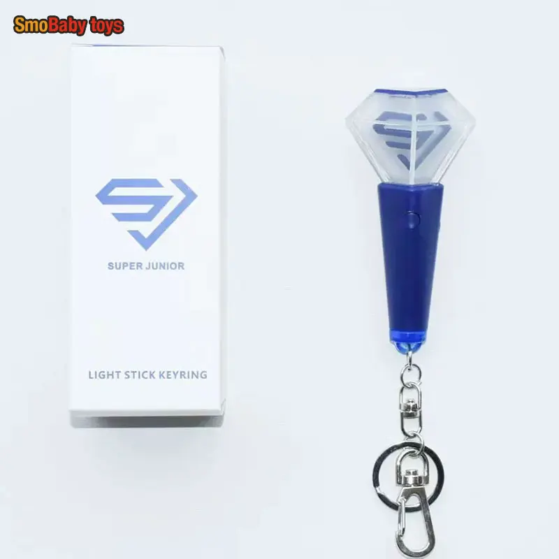 Kpop Super Junior Ver2 Mini Light Stick Keychains SJ Blue Special Lights Keyrings Bag Pendants Fans Collections Gifts