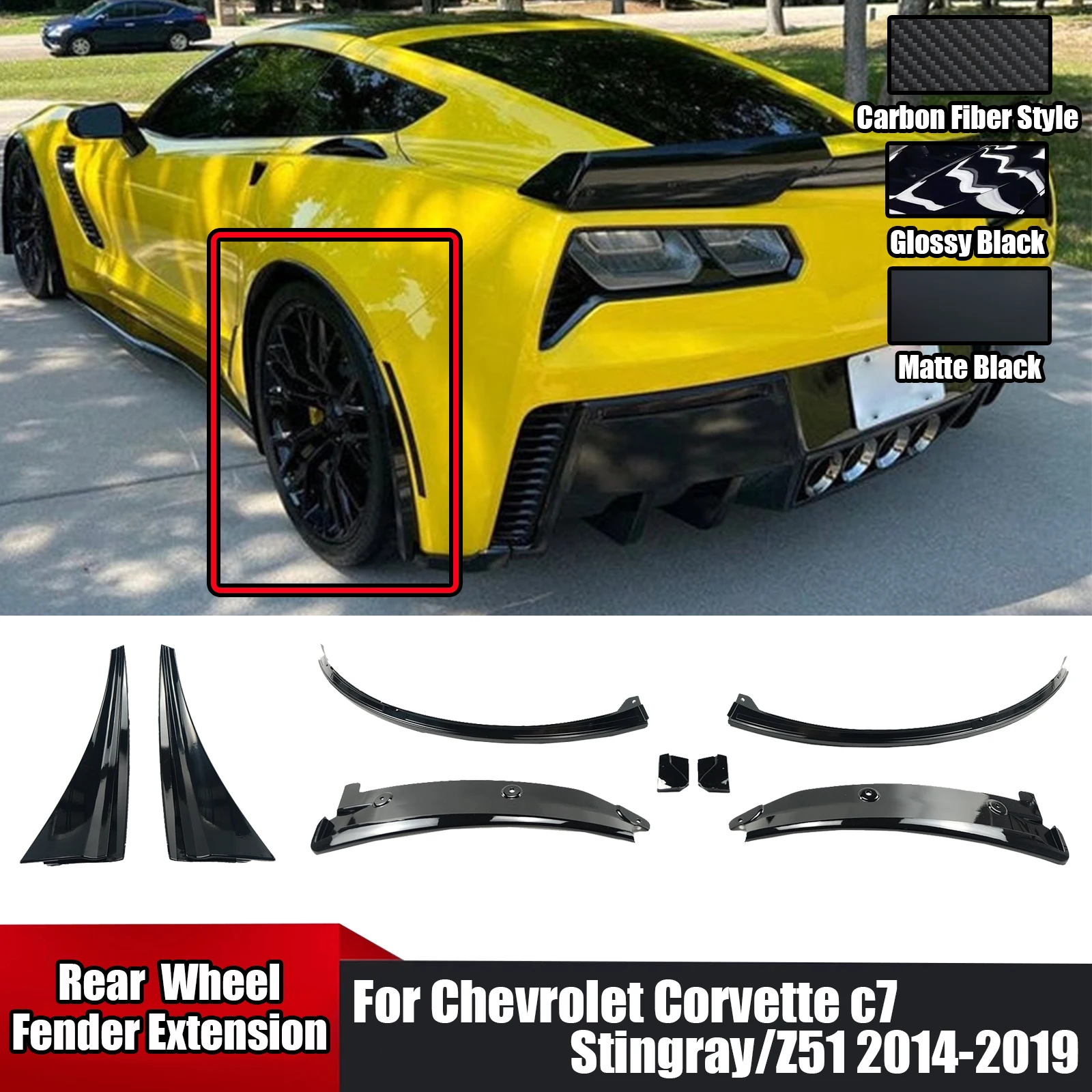 For Chevrolet Corvette C7 Stingray/Z51 2014-2019 Car Rear Mudguard Extensions Fender Flares Arch Wheel Eyebrow Molding Trim