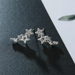 Trend Silver Color Climb Star Earrings for Women Girls Elegant Shiny Zircon Star Stud Earrring Fashion Jewelry Birthday Gifts