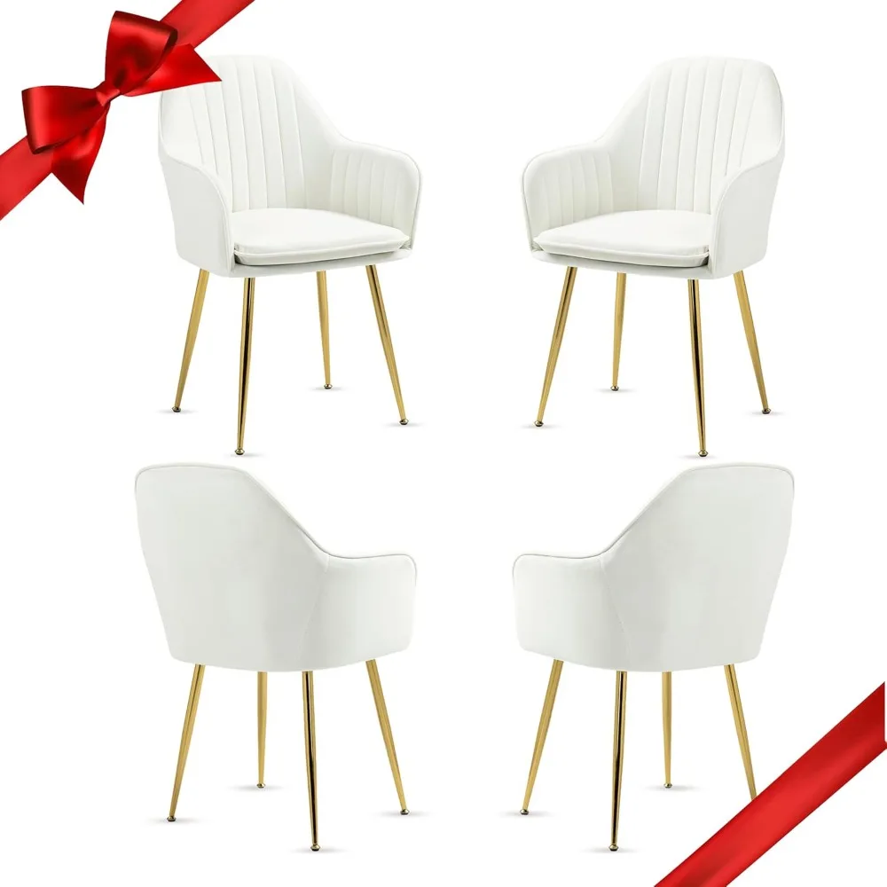 

Velvet Dining Chairs Set of 4, Modern Arm Chair with Golden Metal Legs, Living Room Accent Chairs for Kitchen, Beige