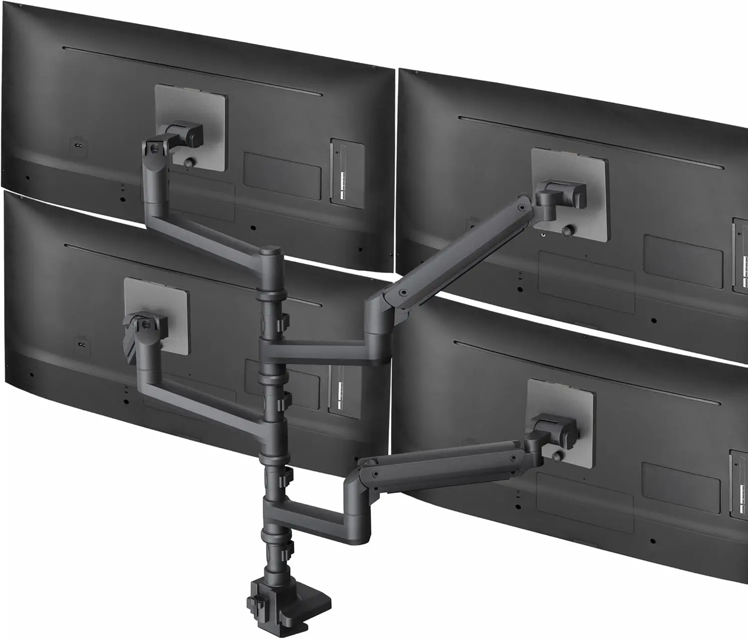 Pneumatic Arm Quad Ultrawide Monitor Extra Tall Desk Mount, Heavy Duty Four Screen Stand For Up To 49 Inch Displays, Full Motion Adjustable Desk Bracket, Black