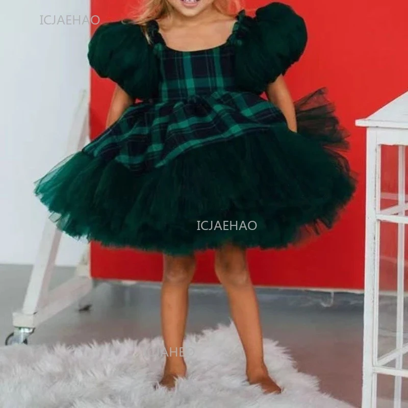 Pageant Formal Evening Dresses Green Vintage Girls Princess Party Christmas Birthday Puffy Gown Fashion Kids Clothing New Year